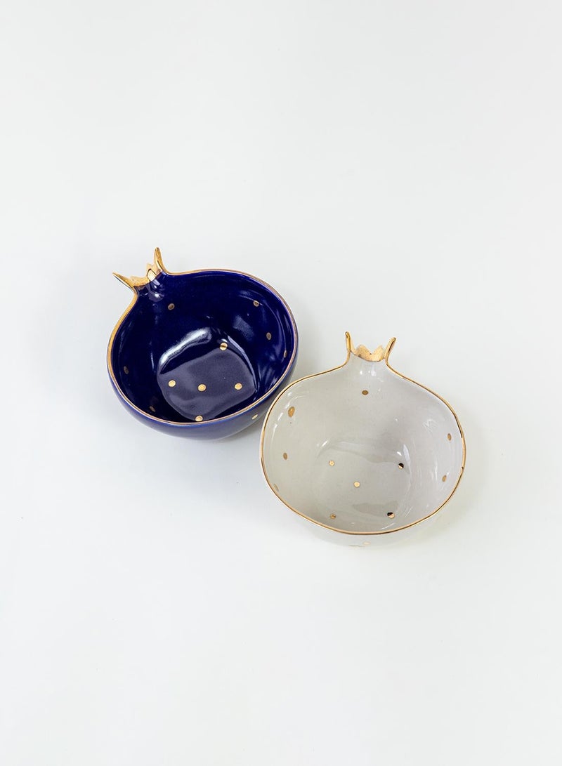 Curate Home Set of 2 Ceramic Serving Bowls Blue & White- Pomegranate Design - Image 1